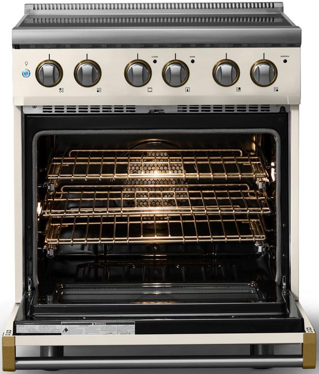 Viking® 5 Series 30" Pure White Pro Style Electric Range with Brushed Brass Trim-1
