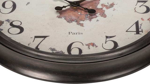 Monarch Specialties Inc. Brown 20" Round Wall Clock with Standard Numbers on Distressed Beige Backgr-1