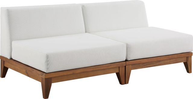 Meridian Furniture Rio 2-Piece Acacia Wood/Off-White Fabric/Wood Outdoor Patio Modular Sectional Armless Loveseat-0