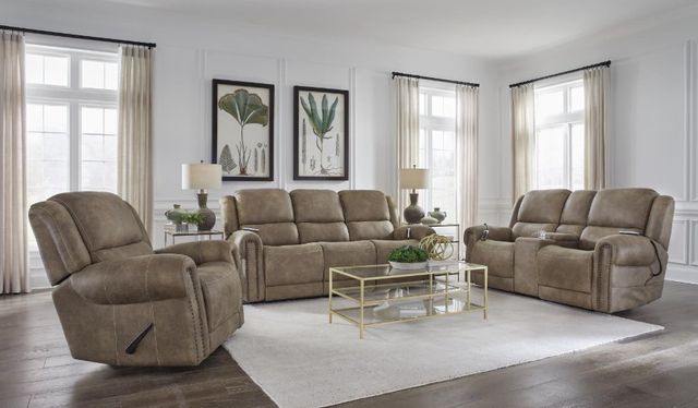 Corinthian Furniture Burr Ridge Hazelnut Power Reclining Loveseat with Power Headrest, Lumbar and Console-1
