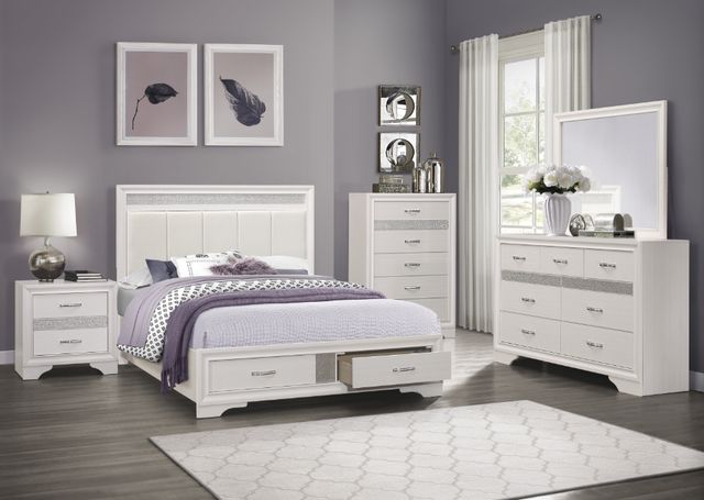 Homelegance® Luster White California King Upholstered Platform Storage Bed-1