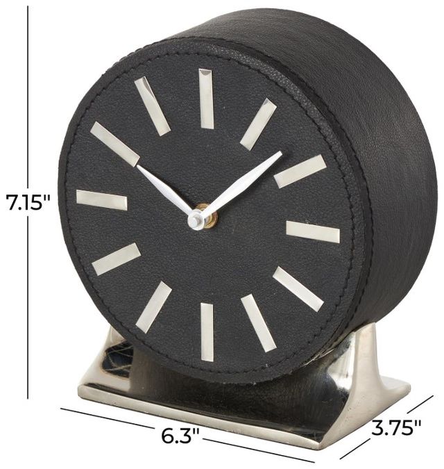 Deco Marche Black Round Decorative Clock with Silver Rectangular Base-2