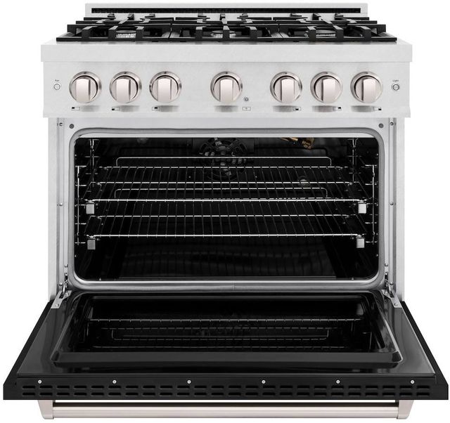 ZLINE Classic 36" Satin Stainless Steel Pro Style Gas Range with Black Matte Door-1