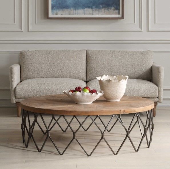 Uttermost® Chain Reaction Brown Coffee Table with Aged Iron Base-1