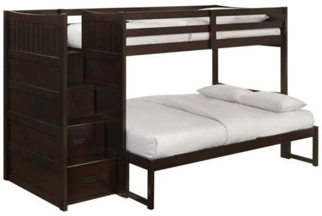 Elements International Sami Espresso Twin Over Full Bunk and Loft Bed with Drawer Steps-0