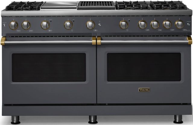 Viking® 5 Series 60" Cast Black Pro Style Gas (LP) Range with Brushed Brass Trim-0