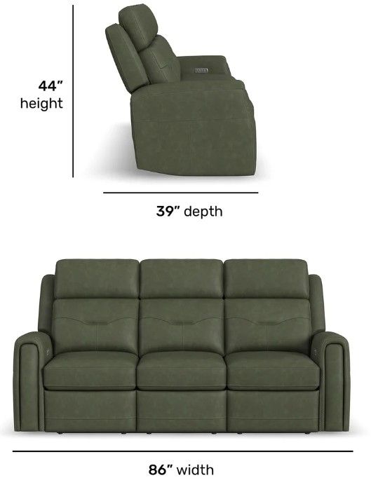 Flexsteel® Felix Forest Green Leather Power Reclining Sofa with Power Headrest and Lumbar-2