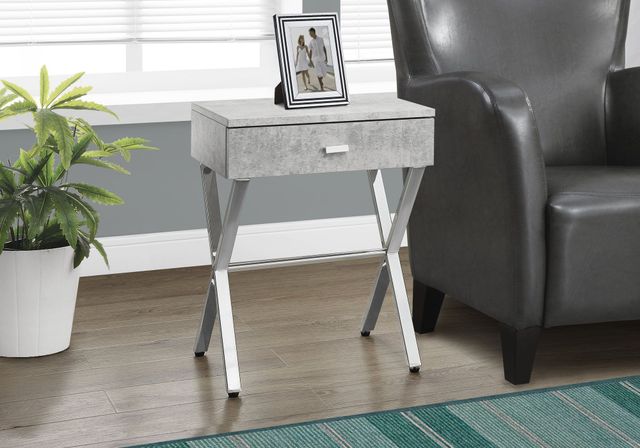 Monarch Specialties Inc. Grey Cement 24"H Accent Table with Chrome Metal Legs-2
