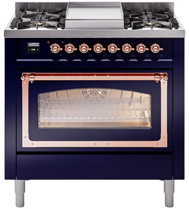 Ilve® Nostalgie II Noblesse 36'' Midnight Blue Pro Style Dual Fuel Range with Copper Trim-0