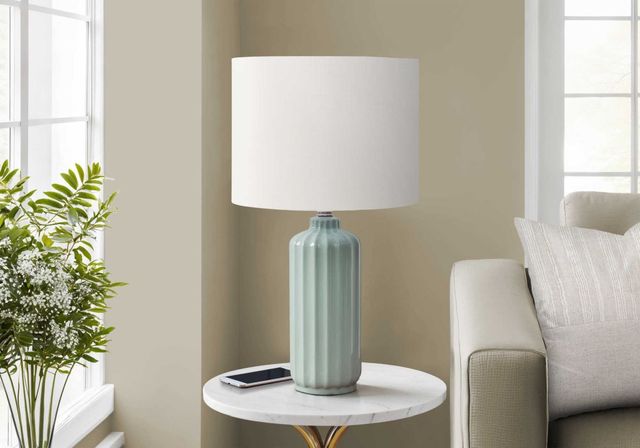 Monarch Specialties Inc. Green Ceramic Table Lamp with Ivory Shade-2