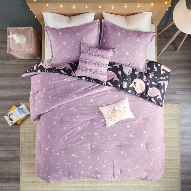 Olliix by Urban Habitat Kids Magical Narwhals Cotton Reversible Purple Multi Full/Queen Comforter Set-2
