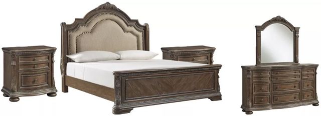 Signature Design by Ashley® Charmond 5-Piece Brown Queen Upholstered Sleigh Bed Set-0