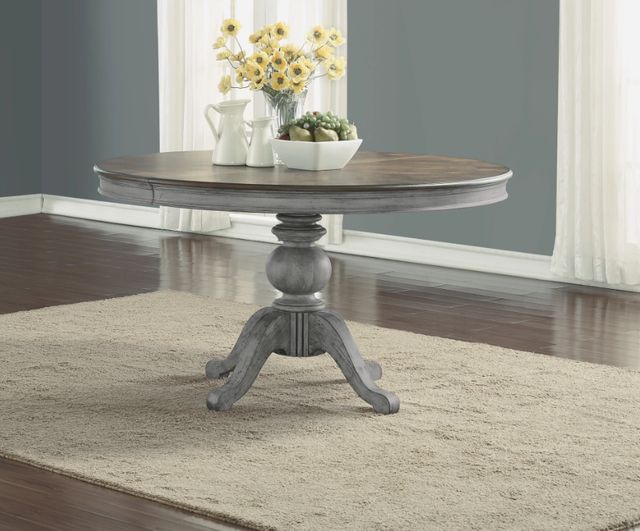 Flexsteel® Plymouth Medium Brown Round Dining Table with Distressed Graywash Pedestal Legs-3