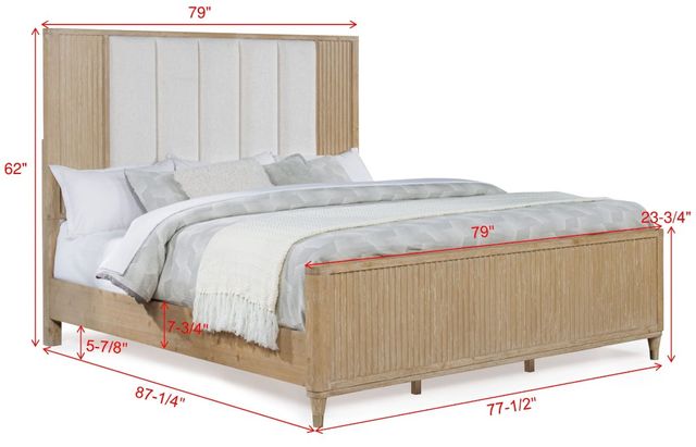 Crown Mark Kara Beige/Cerused Natural King Upholstered Panel Bed-2