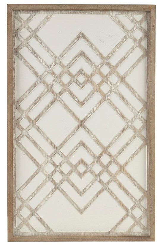 Olliix by Madison Park Exton Natural and White Geo Carved Wood Panel Wall Decor-0