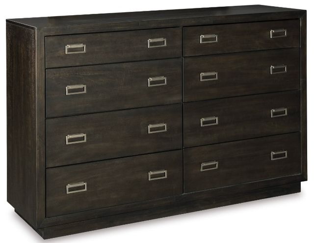 Signature Design by Ashley® Hyndell 5-Piece Dark Brown King Upholstered Panel Storage Bed Set-2