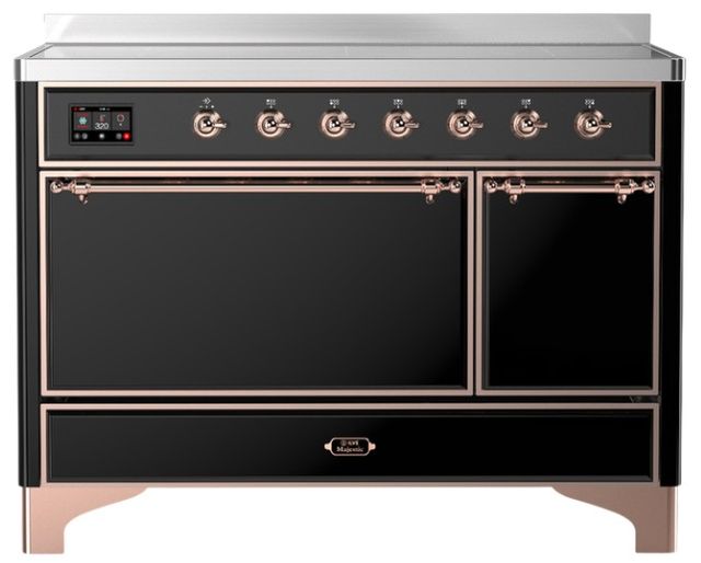 Ilve® Majestic III 48" Glossy Black Pro Style Induction Range with Solid Door and Copper Trim-0
