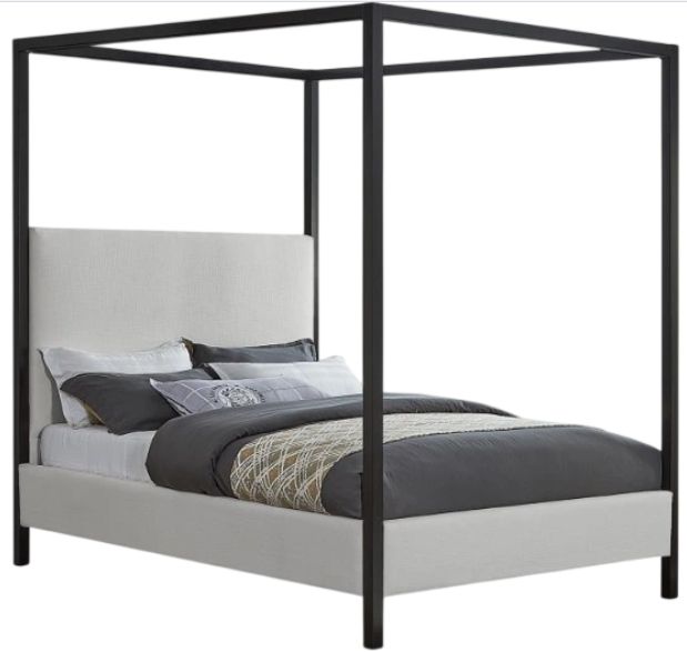 Meridian Furniture James Cream Full Upholstered Canopy Bed-0