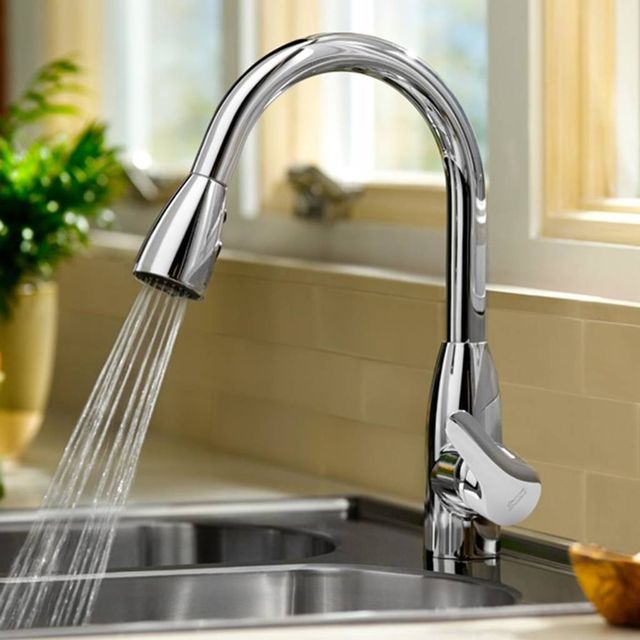 American Standard Colony Soft Polished Chrome One Handle High Arc Pull Down Kitchen Faucet-2