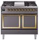 Ilve® Nostalgie II Noblesse 40'' Graphite Matte Pro Style Dual Fuel Range with Brass Trim-0