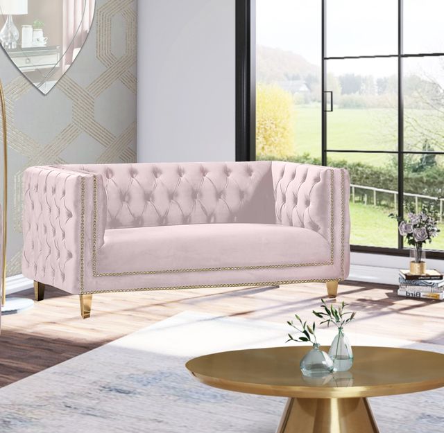 Meridian Furniture Michelle Pink Velvet Loveseat-1