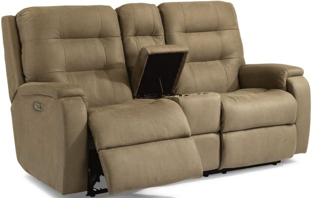Flexsteel® Arlo Fossil Power Reclining Loveseat with Console and Power Headrests-2