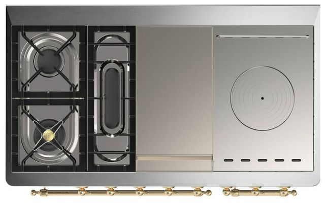 Ilve® Majestic III 48" White Pro Style Dual Fuel Natural Gas Range with Solid Door and Brass Trim-2
