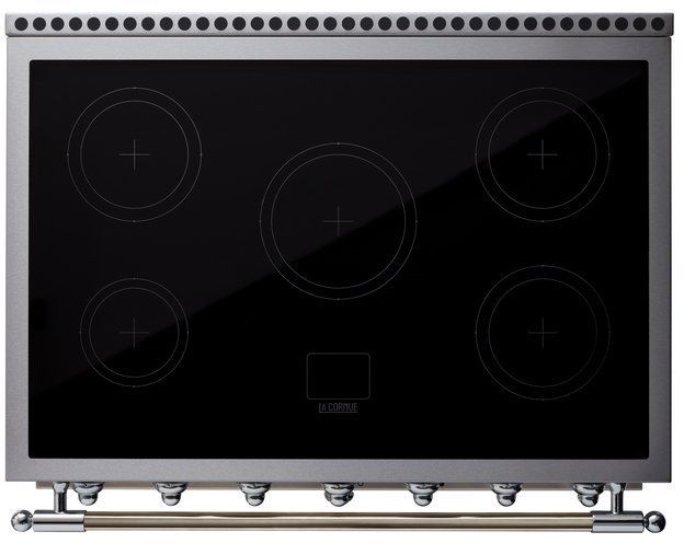La Cornue CornuFé 90 Albertine 36" Brands Hatch Green Pro Style Induction Range with Polished Brass Trim-1