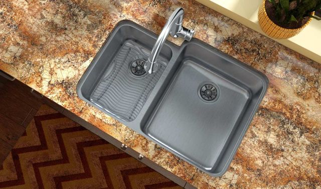 Elkay Lustertone® Classic Lustrous Satin 30-3/4" x 21" x 9-7/8" Offset 40/60 Double Bowl Undermount Sink-1