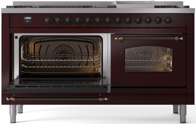 Ilve® Nostalgie II Series 60" Burgundy Pro Style Dual Fuel Range-2