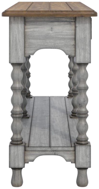 Flexsteel® Plymouth Medium Brown Sofa Table with Distressed Graywash Base-2