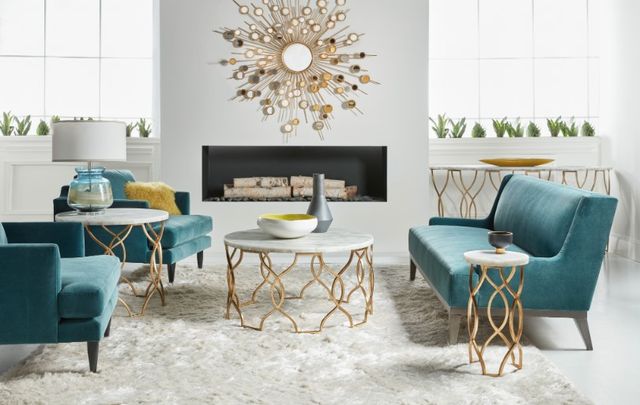 Hooker® Furniture Melange® Corrina White Onyx Top Martini Table with Gold Leaf Base-2