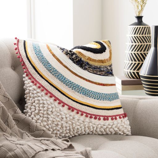 Surya Fleetwood Cream 20"x20" Toss Pillow with Down Insert-2