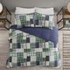 Olliix by Madison Park Timber 3 Piece Green and Navy Full/Queen Reversible Printed Coverlet Set-1
