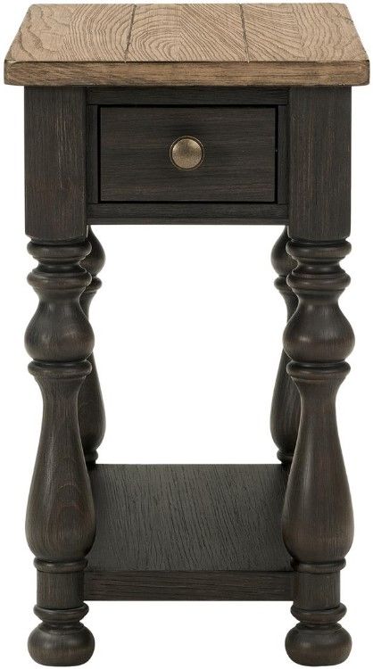Riverside Furniture Barrington Antique Oak Chairside Table with Matte Black Base-1