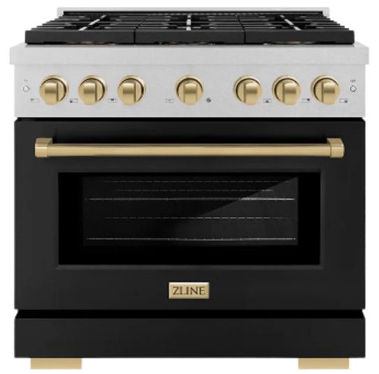 ZLINE Autograph Edition Paramount 36" 5.2 Cu. Ft. Satin Stainless Steel Dual Fuel Range with 6 Burner DuoPro™ Cooktop and Electric Convection Oven with Black Matte Door and Champagne Bronze Accents-0