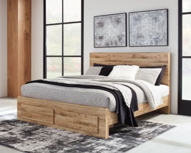 Signature Design by Ashley® Hyanna Tan Brown Queen Panel Bed with 2-Drawer Storage-4