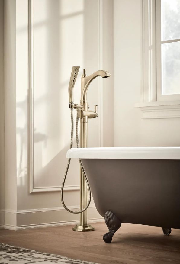 Delta Dorval® Champagne Bronze 14S Volume Floor Mount Tub Filler-1