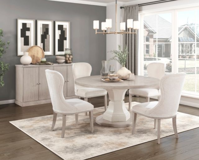 Homelegance® Lofton Light Gray Round Dining Table with White Base-1