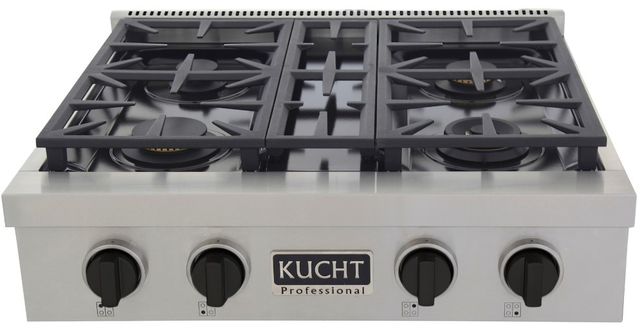 Kucht Professional KFX Series 30" Stainless Steel Natural Gas Range Top with Tuxedo Black Knobs-0