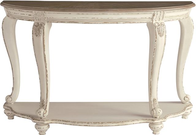 Signature Design by Ashley® Realyn Distressed Wood Sofa Table with Chipped White Base-1