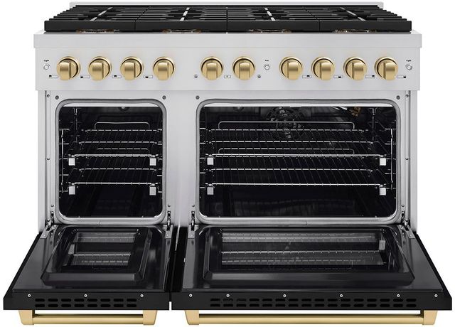 ZLINE Paramount Autograph Edition 48" Stainless Steel Pro Style Gas Range with Black Matte Door and Champagne Bronze Accents-1