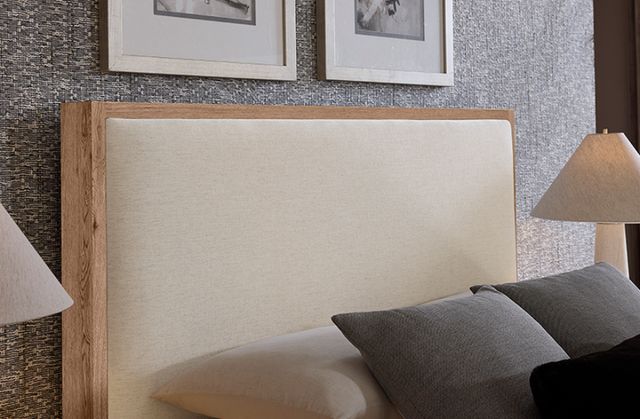 Vaughan-Bassett Lodge & Loft Blond Oak/Ivory Cream California King Upholstered Panel Bed-2
