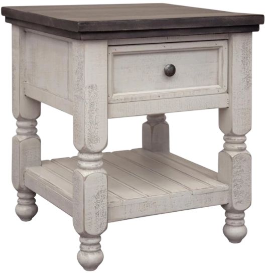 International Furniture Direct Stone Weathered Gray Square End Table with Ivory Antiqued Base-0