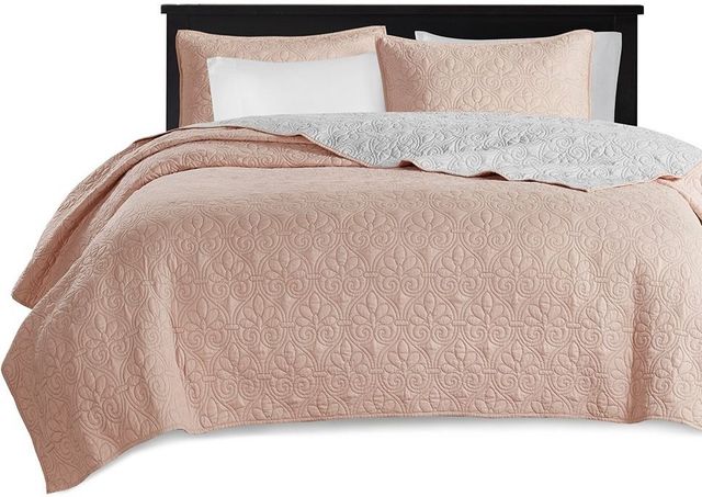Olliix by Madison Park Blush/Light Grey King/California King Quebec Reversible Coverlet Set-0