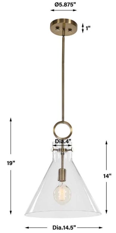 Uttermost® Imbuto Aged Brass Funnel Glass 1-Light Pendant-2