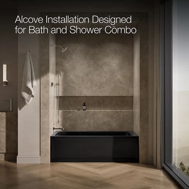 KOHLER® Archer® Black 66" x 32" Alcove Heated BubbleMassage™ Air Bath-3