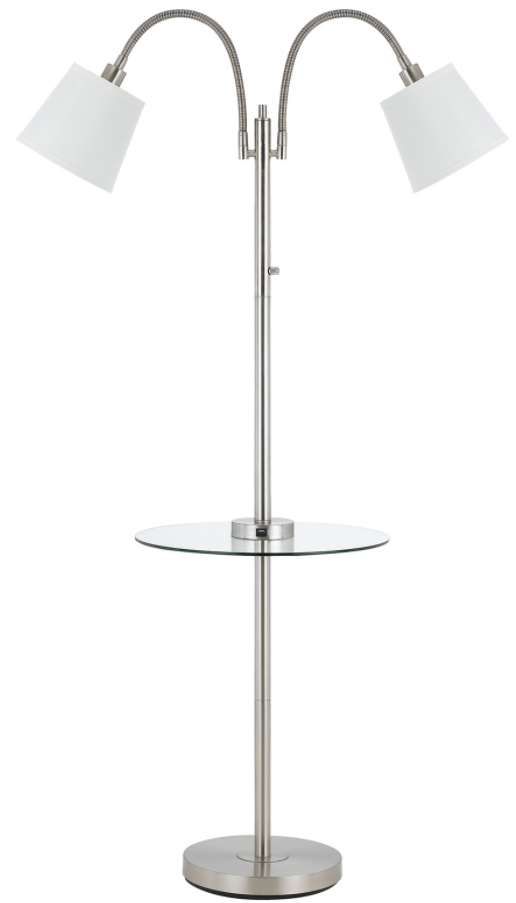 Cal® Lighting & Accessories Gailmetal Brushed Steel/White Floor Lamp with Double Goose Neck-0