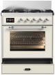 Ilve® Majestic III 30" Antique White Pro Style Dual Fuel Natural Gas Range with Triple Glass Door and Chrome Trim-1