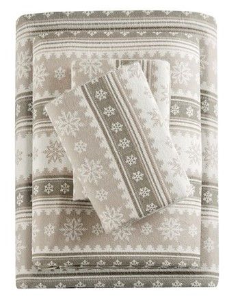 Olliix by Woolrich Flannel Tan Snowflakes King Cotton Sheet Set-0